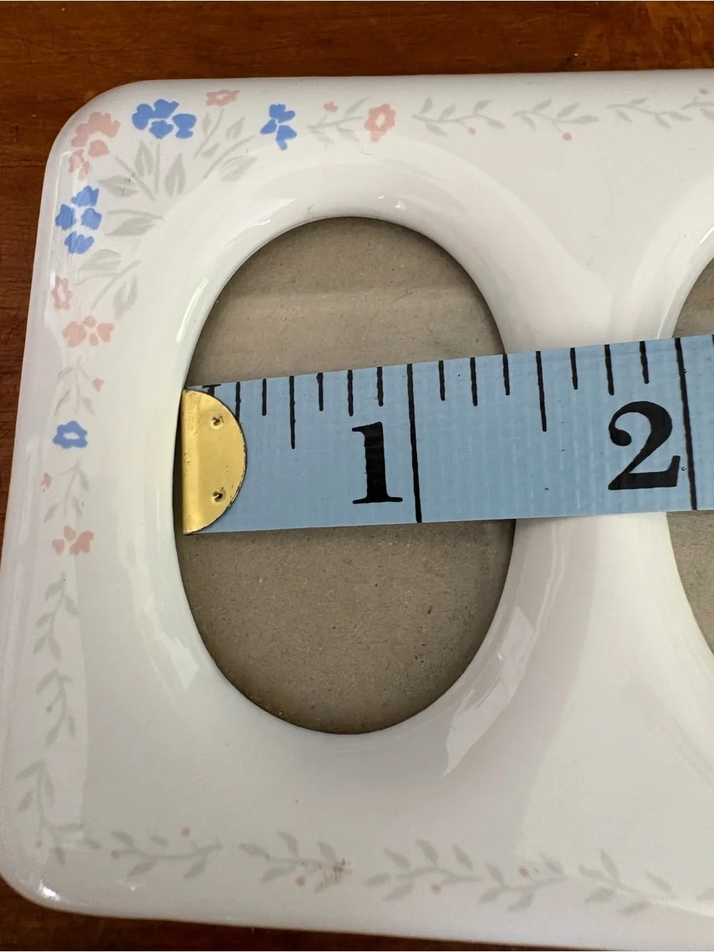Double Oval Ceramic Photo Frame in White with Blue & Peach Floral Accents